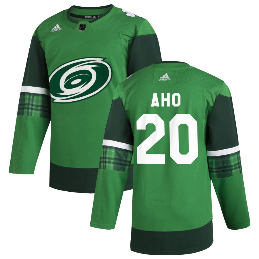 Cheap Carolina Hurricanes 20 Sebastian Aho Men Adidas 2020 St. Patrick Day Stitched NHL Jersey Green